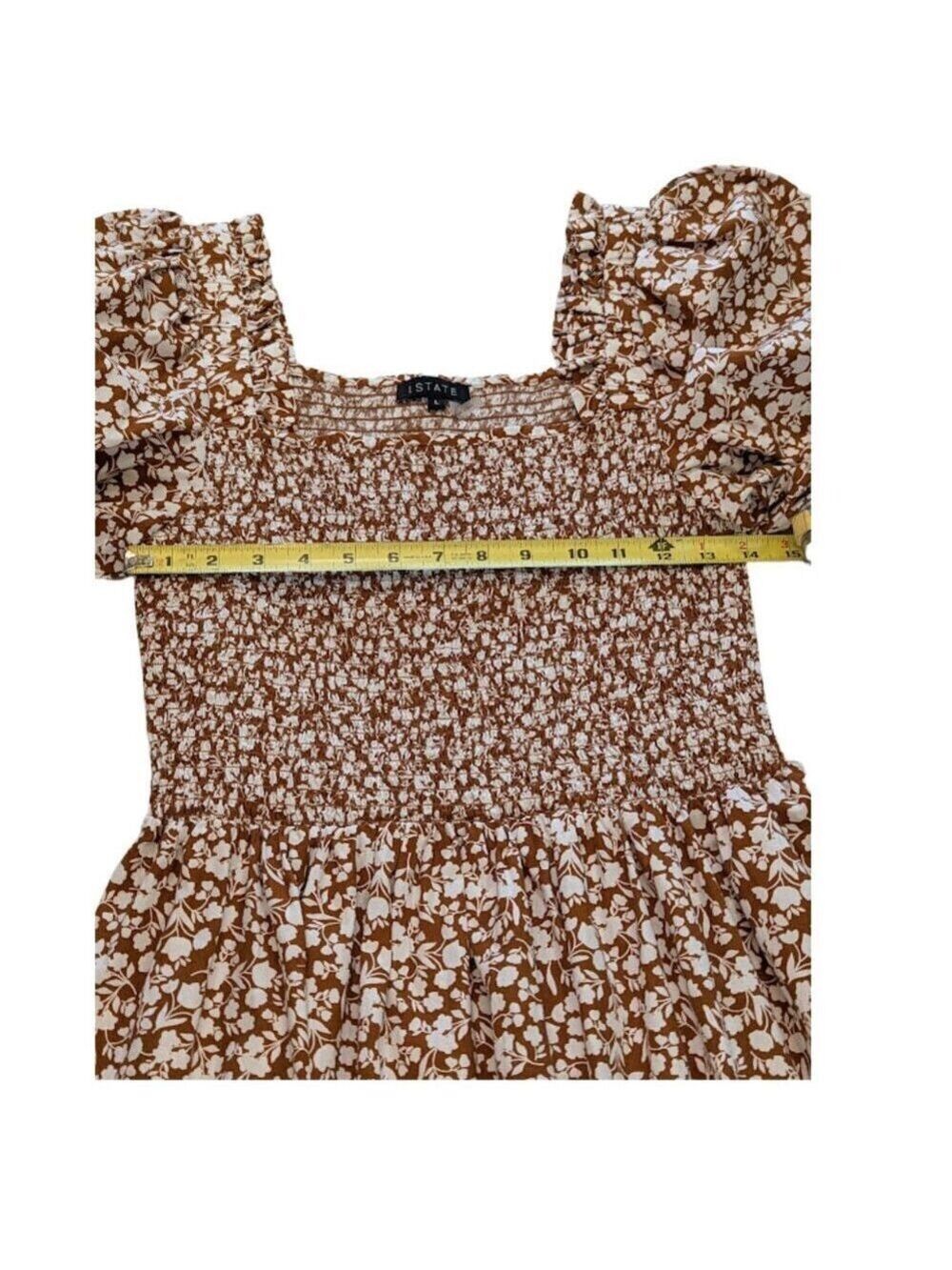 1.State Smocked Puff Sleeve Mini Dress in Brown and White Floral * Size 6 - Picture 3 of 10